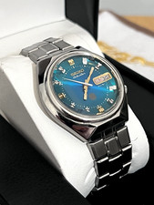 Seiko Advan 7019 7290 Blue Rare Dial Day Date Vintage Cut Glass Original Watch