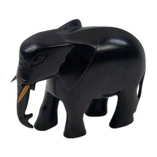 Hand-Carved Ebony Wooden Elephant Vintage Decorative African Origin