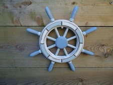 Ships Wheel Blue & White Wooden Nautical Beach Seaside Boat Sea Wall Art Decor