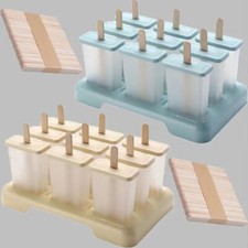 9x Ice Lolly Cream Maker Mold Tray DIY Popsicle Mould Yogurt Icebox with Sticks