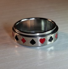 Silver Stainless Steel Card Suits Fidget Spinner Ring For Men  Women Size R1/2