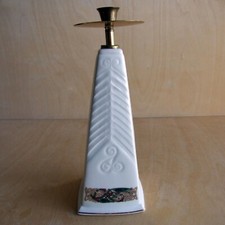 Cré Irish Porcelain & Brass Candle Holder 30cm Celtic knotwork triskele fern Cre