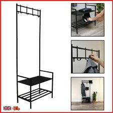 Free Standing Metal Coat Rack Hall Tree with 2-Tier with Bench and Shoe Storage