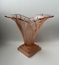 1930's Walther And Sohne Art Deco 'Greta' Vase Pink clear and frosted glass 