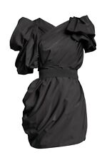 Lanvin H&M Dress Black Puff Ball Ruched Voluminous Sleeve Rare 2010 UK 10 EUR 38