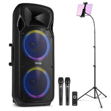 Karaoke Machine with Dual Wireless Microphones & Tablet Stand - FT12LED MK2