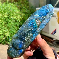 332G Natural and gorgeous Labrador raw stone hand carved fish