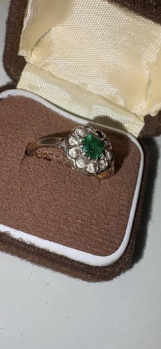 9ct emerald and diamond - and, ring