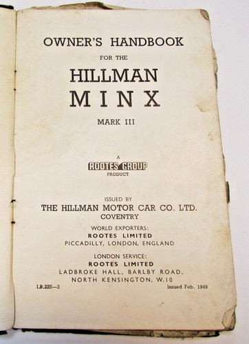 Hillman minx 1938 instruction - ,