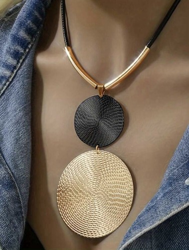Statement gold necklace disc - statement,