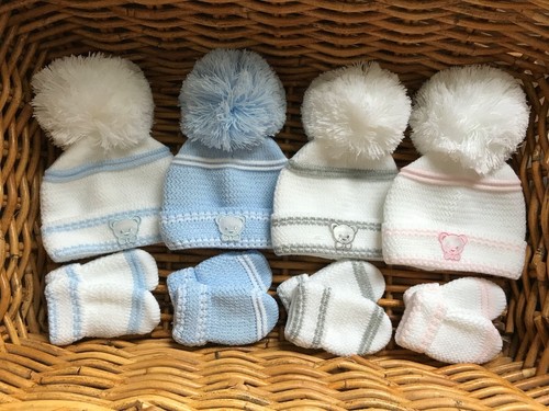 Newborn baby hat mitts set - hat, &