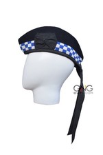 Scottish Black Wool Glengarry Hat Piper Bonnet Hat Blue Dice Military Kilt Cap