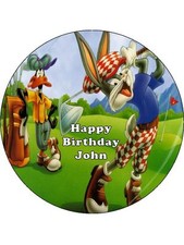 7.5" Bugs Bunny Golf Birthday Personalised Edible Rice Paper Cake Topper