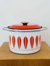 Vintage Catherineholm Norway Lotus Orange & White Enamel XL Cook Pot