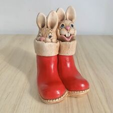 Vintage Moorcraft Rabbits In a Big Red Boot 1986 Hand Painted Bunnies Blackpool