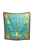 Hermes Womens Silk Jonques et Sampans Francoise de la Perriere Scarf Blue 90cm