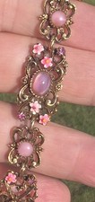 ~VINTAGE~"ART"~ARTHUR~PEPPER~GLASS~FAUX~CATS~EYE~ENAMEL~FLOWERS~7.25"~BRACELET~