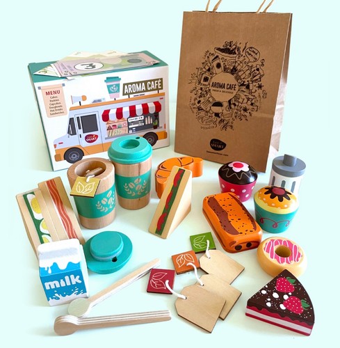 Wooden café play food set - café,