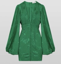 Rat & Boa Isabella Dress - Green Jacquard - Size XS -Balloon Sleeve Mini