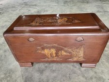 Vintage 20thC Chinese carved camphor wood  trunk chest storage box coffer