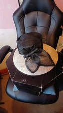 Off White & Black Wide Brim Sinamay Wedding Funeral Event Hat & Box