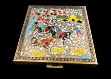 Vintage Volupte Ladies Compact Hunters On Horseback Enamel And Metal Made In USA