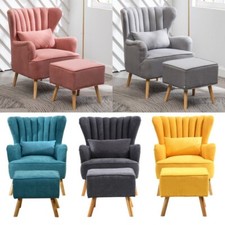 High Scallop Back Queen Anne Wing Back Armchair Fireside Sofa Lounge Chair+Stool