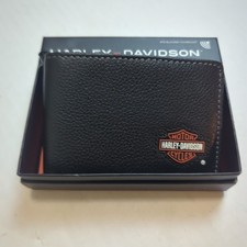New Harley Davidson Men's Wallet Bi-fold 100% Leather Logo RFID Snap Black 8.5x3