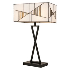 Table Lamp Art Deco Tiffany Style Rectangular Ivory and Grey Stained Glass