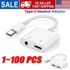 2in1 Charger and Headphone USB Type C to 3.5mm Aux Audio Cable Cord Adapter Lot