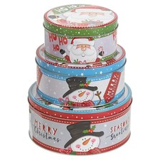 3pcs Christmas Cookie and Cake Xmas Biscuit Storage Nesting Tin Set Round
