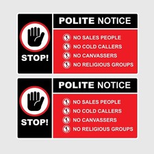 STOP No Sales People Cold Caller Polite Notice Sign Sticker Front Door Letterbox