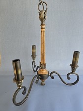Vintage Wooden & Brass 3 Arm