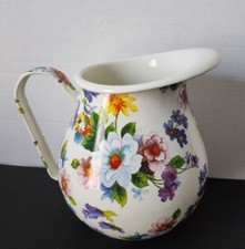 New Mackenzie Childs WHITE FLOWER MARKET ENAMEL 8-1/2" LARGE PITCHER
