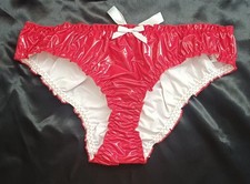 Sexy Red PVC Open Back Wet Look Christmas Sissy BDSM Panties Knickers XL 16