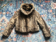 vintage 100% real print lynx pattern mink  fur short coat