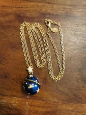 Signed Vintage Joan Rivers Fabergé Style Star & Moon Egg Pendant On 30" Chain