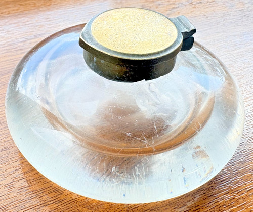 Glass inkwell brass hinged - glass,
