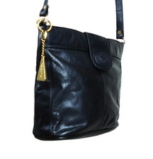 Jane Shilton Handbag Vintage Black Genuine Leather Small Crossbody Shoulder Bag