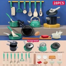Childrens Cooking Utensils Pots Pans Accessories Set 28Pcs Kids Play Kitchen Toy