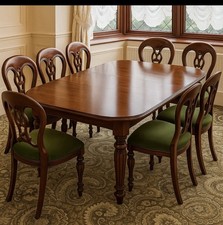 Antique Victorian Mahogany Extending Dining Table & 6 Balloon-Back Chairs