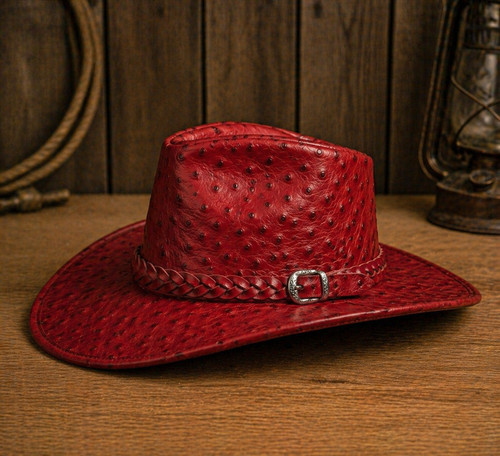Unisex red cowboy hat - red, ostrich