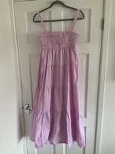 Zara Pink Cotton Strappy Dress Tiered Midi Maxi Holiday Boho size Small 