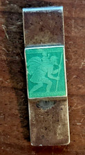 Antique Sterling Silver Money Clip (w/ Green Enamel Embellishment)