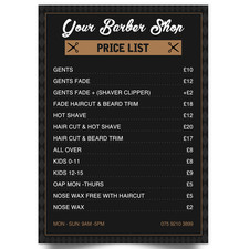 Barber shop Poster Price List