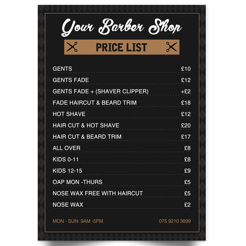 Barber shop poster - price, list