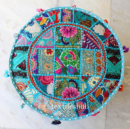 Indian handmade round pouffe - indian,