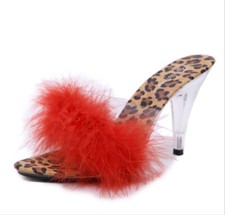 NEW SEXY WOMEN'S 3.9" HIGH HEEL STILETTO ROUND TOE FUR LEOPARD STRIPPER SHOES