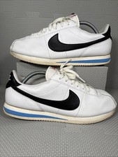 Nike Cortez Men Trainer Uk9.5/44.5 White Leather Black Swoosh Shoe Sneaker Retro