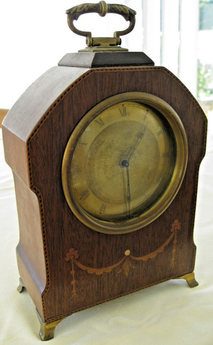 Antique inlaid mantel - mantel, clock